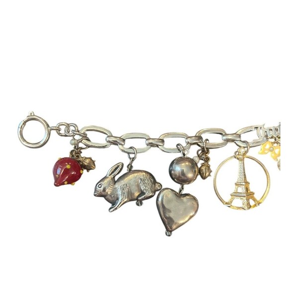 Juicy Couture Vtg Y2K Silver Tone Heart Eiffel Tower Colorful Charm Bracelet - Picture 2 of 4